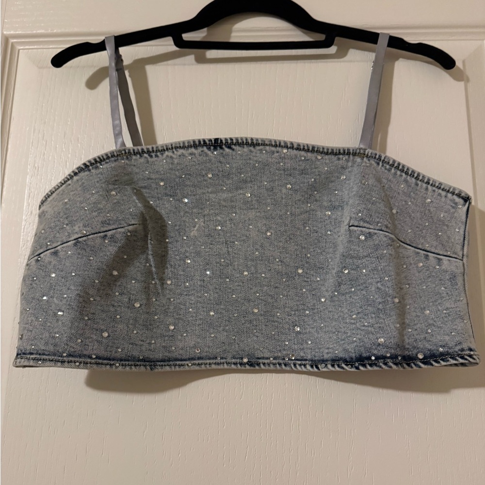 Gray Denim Studded Women's Top
